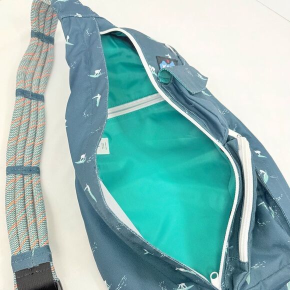 KAVU Green White Nylon Surfer Graphic Rope Strap Nylon Sling Bag - Picture 7 of 15